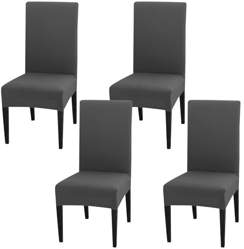 YancLife Grey Dining Room Chair Covers Set of 4, Stretch Slipcovers Elastic Chair Protector Washable Anti-Dust Upholstered Chairs Cover for Hotel, Dining Room, Ceremony, Banquet, Wedding Party- Grey