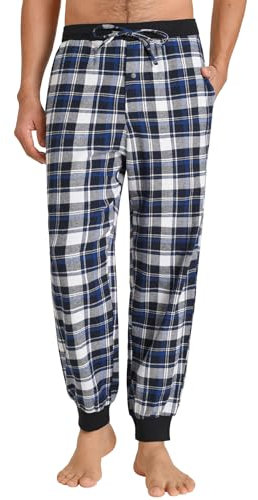 Latuza Herren Baumwolle Flanell Pyjamahose Plaid Jogger Lounge Hose mit Taschen, Blau, XX-Large