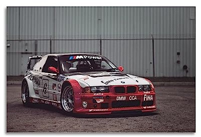 LADV Vintage-Sportwagen-Poster für BMW M3 E36 GTS, Rennwagen, dekoratives Gemälde, Leinwand, Wandkunstwerk, Bild, 50 x 75 cm