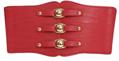 Disimlarl Cintura larga da donna in pelle elastica in vita verniciata, Rosso, Etichettalia unica