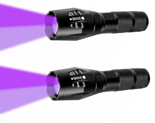 AuKvi UV Flashlight 365nm & 395nm Wood's Lamp Black Light Ultraviolet Flashlight LED Torch Pet Detector for Dog Urine Pet Stains Scorpions Resin Curing