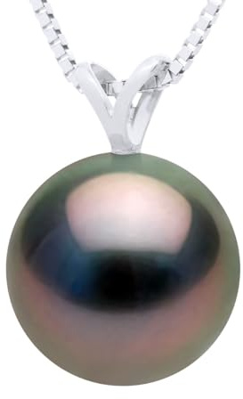 Pearls & Colors - Collier Perle de Culture de Tahiti Ronde - Qualité A + - Or 750 Millièmes (18 cts) - Chaîne Offerte - Bijou Femme - Écrin Offert
