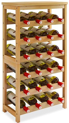 STELLSTAR Etagere Rangement Bouteille De Vin, Design 2 en 1, Stockage Bouteille De Comptoir à 3 Niveaux De 12 Bouteilles, Casier à Vin Autoportant à 6 Niveaux De 24 Bouteilles, Naturel