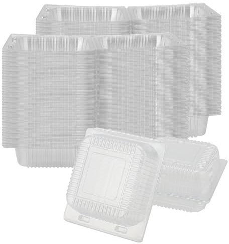 MOUYAT 120 PCS 5.3 Inch Cake Slice Boxes, Individual Clear Cake Boxes for Cake Portions, Square Cupcake Box with Lids, Dessert Plastic Food Container for Muffins, Sandwich, Cheese, Hamburger