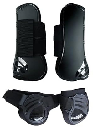Merauno® Gamaschen Pferde 4er Set Gamaschen Paar für vorne hinter Hartschale und Klettverschluss für Damen& Herren PU Robust Elastisch Tendon Boots Classic (L, Schwarz)