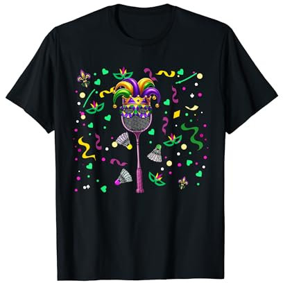 Badminton-Kostüm Mardi Gras Masked Beads Funny Player Team T-Shirt