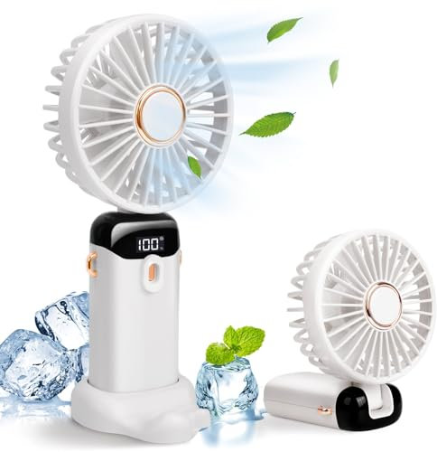 BOSONER Mini-Handventilator, wiederaufladbar, mit 5 Geschwindigkeiten, kleiner tragbarer Ventilator, 4000 mAh, batteriebetrieben, persönlicher leiser Reiseventilator, Urlaub für Kinder, Damen, Herren