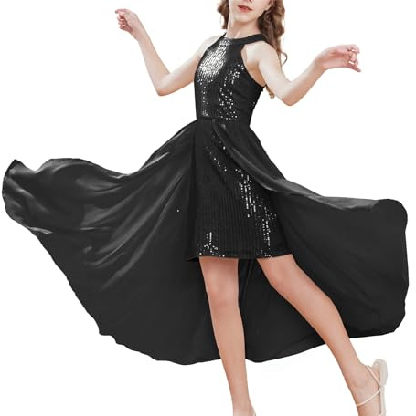 GRACE KARIN Mädchen Neckholder Glitzer Paillettenkleid Ärmellos A-Linien Blumenmädchenkleider für Hochzeits Süßes Festliches Kleid