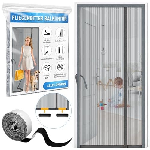 LELELONMON Zanzariera Magnetica Finestra, 120 x 220 cm Zanzariera Per Porta, Lateralmente Zanzariera Senza Fori, Zanzariere Magnetiche Per Porte Finestre, Zanzariere Per Caravan (Grigio)