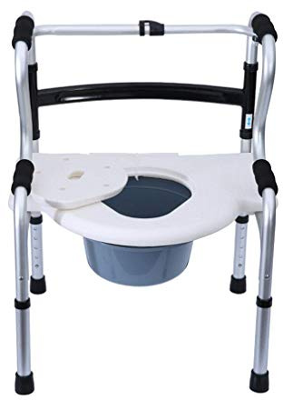 Duschtoilettenstuhl mit Topf für Senioren | Klappbarer Rollator ohne Räder – höhenverstellbar – Gehgestell-Transportstuhl mit Klappsitz, Mobilitätshilfe für ältere und bariatrische Erwachsene