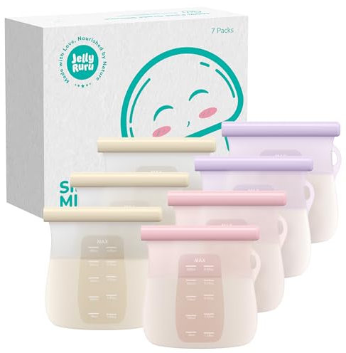 JellyRuru - 7 bolsas reutilizables de almacenamiento de leche materna, 8.5 onzas, 250 ml, contenedor de almacenamiento de leche materna estándar de silicona para congelador, bolsas de leche a prueba