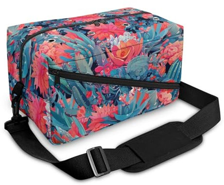 Surwin Garn Aufbewahrung Tasche, Kaktus Drucken Handarbeitstasche Häkeln Wolltasche Aufbewahrung mit Schultergurt Stricken Aufbewahrungstasche Tasche Stricken Aufbewahrung (Rote Blumen)