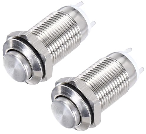 QUARKZMAN Interrupteur à Bouton-Poussoir en Métal à Verrouillage 10 mm de Diamètre de Montage 1No avec Voyant Led Argenté, Tête Haute, Lot de 2