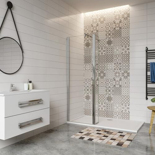 Paroi de douche à l'italienne 70+40x200cm avec barre de fixation 90cm en carré, Paroi de douche avec retour pivotant 40cm en verre 8mm securit