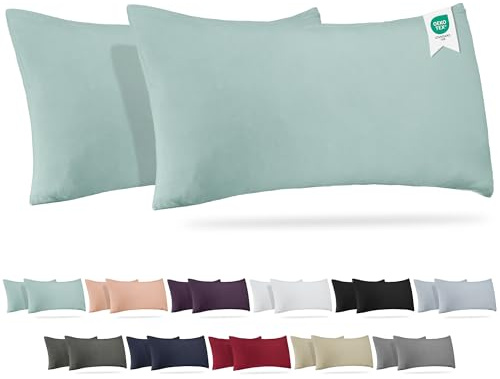 Barbons Kissenbezug 40 x 80 2er Set –165 g/m² Oeko-TEX Zertifiziert Kopfkissenbezug 100% Jersey Baumwolle weiche Kissenbezüge Kissenhülle mit Reißverschluss (40x80-Grün)