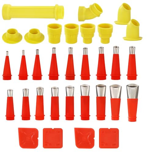 32 Stück Dichtungsfinisher Einteiliger,Universal Integrierte Gummidüse Werkzeug Kit,verschiedene Größen Edelstahldüsen,Kartuschenspitzen,Silikon Dichtungsfinisher,Geeignet für Fenster und Badezimmer