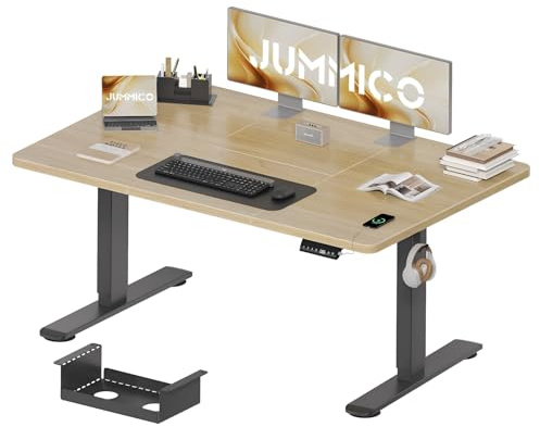 JUMMICO Höhenverstellbarer Schreibtisch 140×70 cm mit Kabelwanne & USB-A | Elektrisch Schreibtisch Höhenverstellbarer mit 18 mm Tischplatte, 3 Memory-Steuerung,Sitz‑Erinnerung Computertisch,Beige