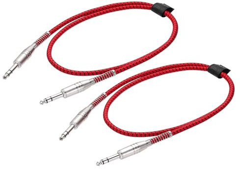 sourcing map 2 Pcs Guitar Instrument Cable, 3 Feet 1/4 Inch to 1/4 Inch Straight to Straight Angle Electric Guitar Jack Cable Wire for Guitar Bass, Black Red