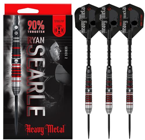 Harrows Ryan Searle „Heavy Metal“ Serie 2-Spieler-Dart-Set I Professionelle Dartpfeile mit 90% Wolframstahlspitze, ALLE Gewichte I 10-teiliges Set (23 Grams)