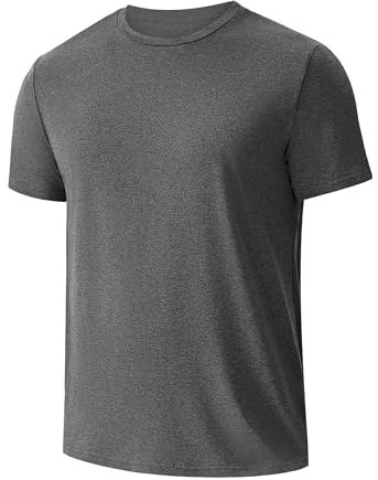 Weardear Sport Shirt Männer Outdoor Laufshirt Schnelltrocknend Atmungsaktiv Funktionsshirt Herbst Leicht Sport Tshirts Rundhals Kurzarmshirt Mittelgrau M