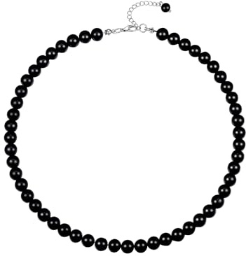 FOCALOOK Damen-Halskette, weiße Perle, 4/6/8/10 mm, Halskette für Herren, schwarze Perle, Halsreif, aus Kristall, verstellbar von 40 + 5 cm