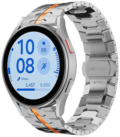 HinZann 20mm Metall Edelstahl Ersatzarmband für Samsung Galaxy Watch 7 (40/44mm), Watch 6 Classic, 5 Pro 45mm - Titan Orange