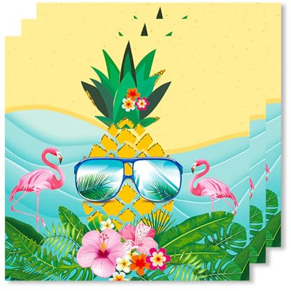 ParPix 20 Stück Hawaii Deko Servietten, 33x33cm Tropische Früchte Servietten, Flamingo Servietten, Tropische Dschungel Ananas Papierservietten, Hawaii Party Deko Servietten, Sommer Party Servietten