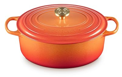 Le Creuset Enameled Cast Iron Signature Oval Dutch Oven, 6.75 qt., Flamme Doree with Crucible Knob