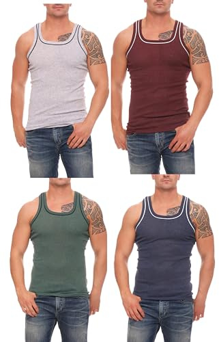 4 | 6 | 12 | Stück Farbige Herren-Unterhemden; Achselshirts Gr. M bis 7XL | Tank Top herren, perfekte Passform, atmungsaktiv, angenehmer Sitz, Baumwollmischung, ärmellos, Unterziehshirt , Rundhals