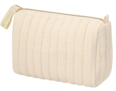 Trousse de toilette en coton recyclé, design rembourré, 17 x 12 x 9 cm, 120 g/m², beige, Classique
