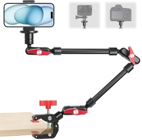 Magic Arm mit Super Clamp 23''/59cm, ZAKVOP Webcam Halterung mit Klemme, 360°Flexibel Magic Arm Clamp mit Flexibel Arm 1/4 3/8’’ Kugelkopf, Webcam Arm für Kamera, Action Kamera, Smartphones (C)