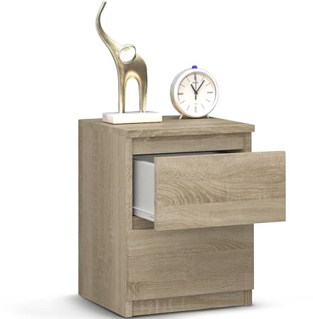 Beneli Nachttisch Sonoma 30x30x40 cm, Beistellschränkchen mit 2 Schubladen, Stilvolles Kleinmöbel für Schlafzimmer, Wohnzimmer & Flur, Elegantes Design in Holzoptik