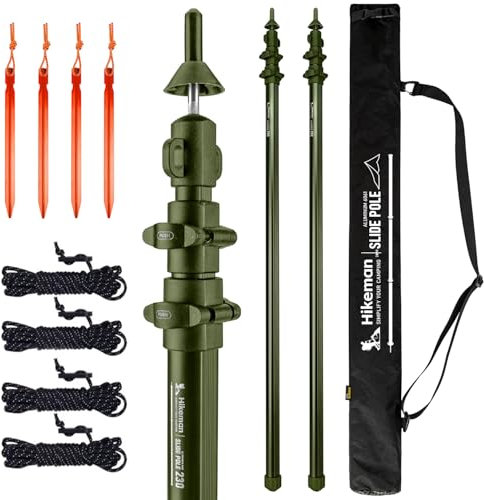 HIKEMAN Teleskopstange für Zelte Tarp - Campingstangen Zeltstangen Teleskop,Aluminium Zeltstange Verstellbares 93cm-230cm für Zelt,Tarp,Sonnensegel oder Plane (ArmyGreen)