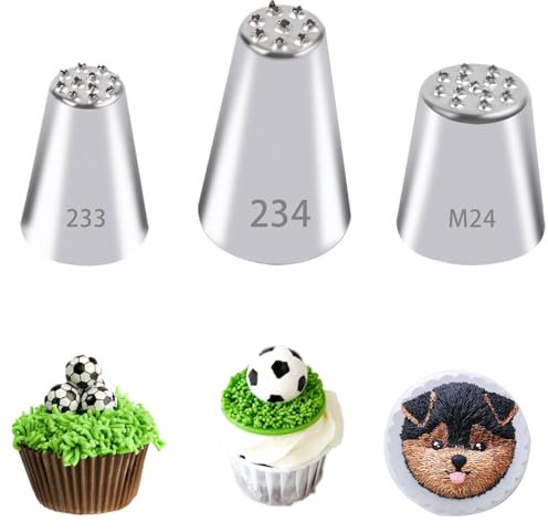 3 PCS Grass Piping Nozzle, Grass Icing Nozzle M24 233 234 Piping Nozzle Grass Stainless Steel Cake Nozzles for Grass for Fur,Hair,Grass Effect