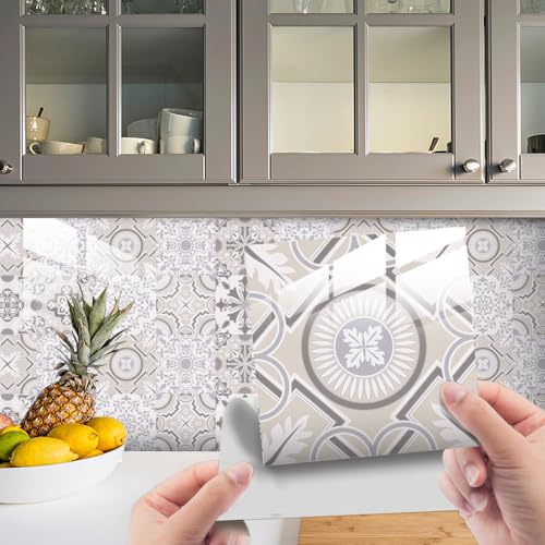 HORIWE Mandala Retro Fliesenaufkleber PVC Wasserdicht Wandaufklebe 24 Stück | Wasserdicht & ölfest Selbstklebende Tapete Einfach Anzubringen Fliesen Folie für Küche, Schrank, Möbel, Tisch, Badezimmer