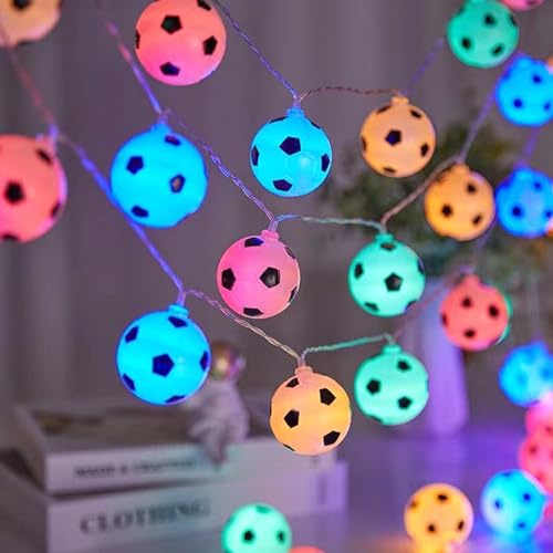 ENLACE Fußball Lichterkette, 1,5M 10 LED Kinderzimmer Lichterkette Batteriebetrieben, Bunt Fussball Lichterketten für Innen, Hochzeit, Themenparty, Weihnachten, Kinderzimmer, Party Deko