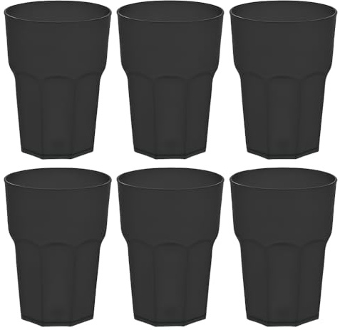 6x GLASSY CUP® 480 ml Schwarz Transparent – Bruchfester Kunststoffbecher im Glaslook – BPA-frei, spülmaschinenfest, wiederverwendbar – Ideal für Cocktail, Caipi, Party, Camping & Outdoor