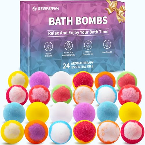 NEWFEIFAN Bath Bombs Birthday Gifts for Women & Men Set - 24 Pack Self Care | Handmade Natural Organic Bath Bomb with Shea Butter, Halloween Boo Basket Stuffers, Christmas Stocking Stuffers, Spa Relaxing