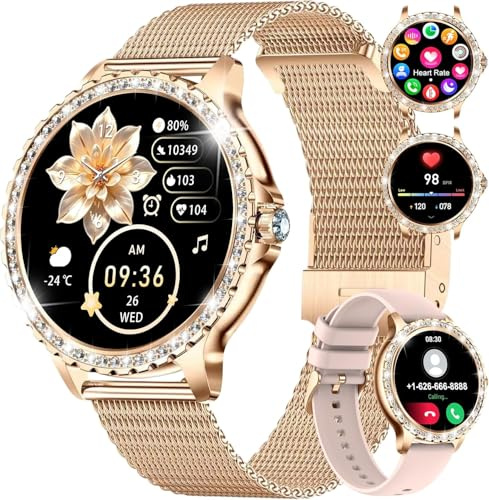 LIGE Smart Watch Women Bluetooth Phone Calls for Android iOS Fitness Tracker 1.32 HD Elegant Diamond Ladies Smartwatch Rose Gold Mesh,Heart Rate/Sleep Monitor Calorie,Pedometer,100+ Sport Mode