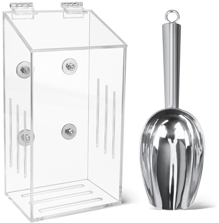 Windspeed 1+1P 7x10x16cm Magnetic Ice Scoop Holder with Metal Scoop(5x18.5cm), Acrylic Ice Scoop Holder for Freezer Machine, Refrigerator, with Air Circulation Hole, No Water Accumulation Design