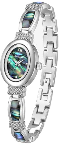 FANMIS Damen-Armbanduhr, Vintage, goldfarben, mit Abalone-Zifferblatt, klein, oval, zierlich, Damen-Armreif, Kleid, Quarz-Armbanduhr