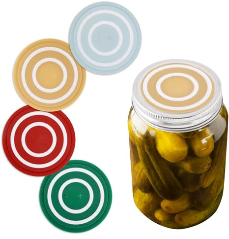 Fukaisu 4pcs Airlock Fermentation Lids for Wide Mouth Mason Jars, Silicone Self-Burping jar Fermenting Tops Lids Waterless Fermenter Caps Supplies for Sauerkraut Pickles & Kimchi