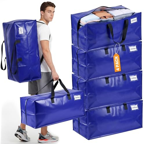 RICHER HOUSE Heavy Duty Moving Boxes 90L, 4 Pack Large Moving Bags with Lid | Backpack Straps, Reusable Storage Bags, Waterproof Packing Bags for Clothes, College Dorm, Camping, Holiday Decor Storage