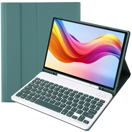 leleyo Custodia con tastiera per Samsung Galaxy Tab A11+/A9 Plus 11 Tablet Cover tastiera magnetica rimovibile QWERTY per Tab A11+,verde