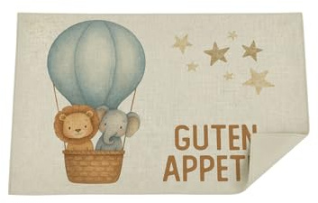 Bärenfreunde Kinder Platzdeckchen personalisiert, Platzset, abwaschbare Tischuntersetzer, Platzdecke Stoff Baby, Untersetzer mit Design lustig und Namen (Luftballon)