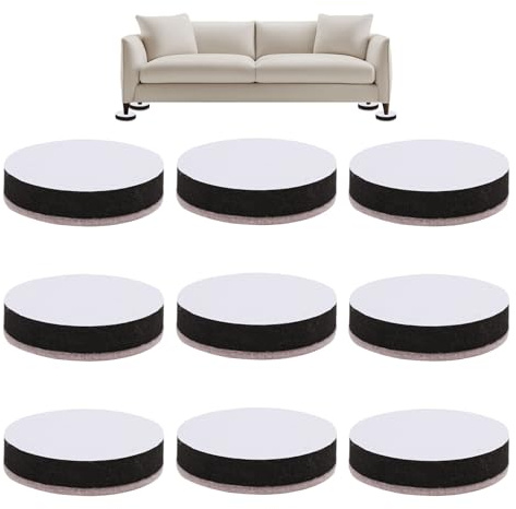 9 Pezzi Rialzo per Mobili Autoadesivo Rotondo 6,3 cm, Piedini in Feltro con Nucleo EVA, Antiscivolo e Fonoassorbente, Protezione Pavimento per Divano, Letto, Tavolo, Sedia, Armadio