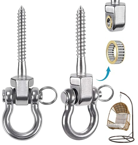 2Pcs Schwerlast 180° Schaukelhaken, Schaukelaufhänger mit Lagern, Edelstahl Schaukel Hardware, Schaukelhaken für Holzbalken Lager, 304 Edelstahl Deckenhalterung, für Hängsstühle, Schaukeln, Bis 680KG