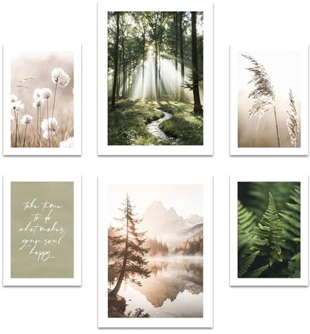 ARTFAVES® Poster Set - Simplicity Nature - Gallery Wall Bilderwand Wohnzimmer, Schlafzimmer - 6 moderne Wandbilder Abstrakt, Kunst, grün, beige, Wald, Natur, Minimalistisch - ohne Bilderrahmen