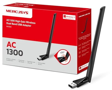 MERCUSYS MA30H AC1300 WiFi Dongle, High Gain USB 3.0 WiFi Adapter for PC | Adjustable Antennas, Broader Coverage, MU-MIMO, Lower Latency, Superior Speeds, WPA3 Security, Win 10/11, Plug & Play