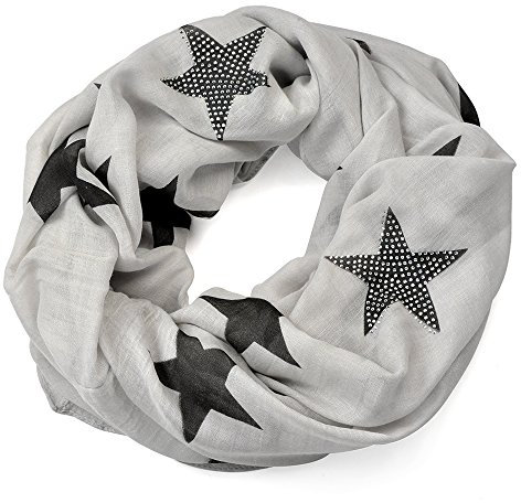 Miobo leichter breiter Stern Loopschal Snood Schlauchschal Rundschal in vielen schönen Farben (One size, Strass-Hellgrau)